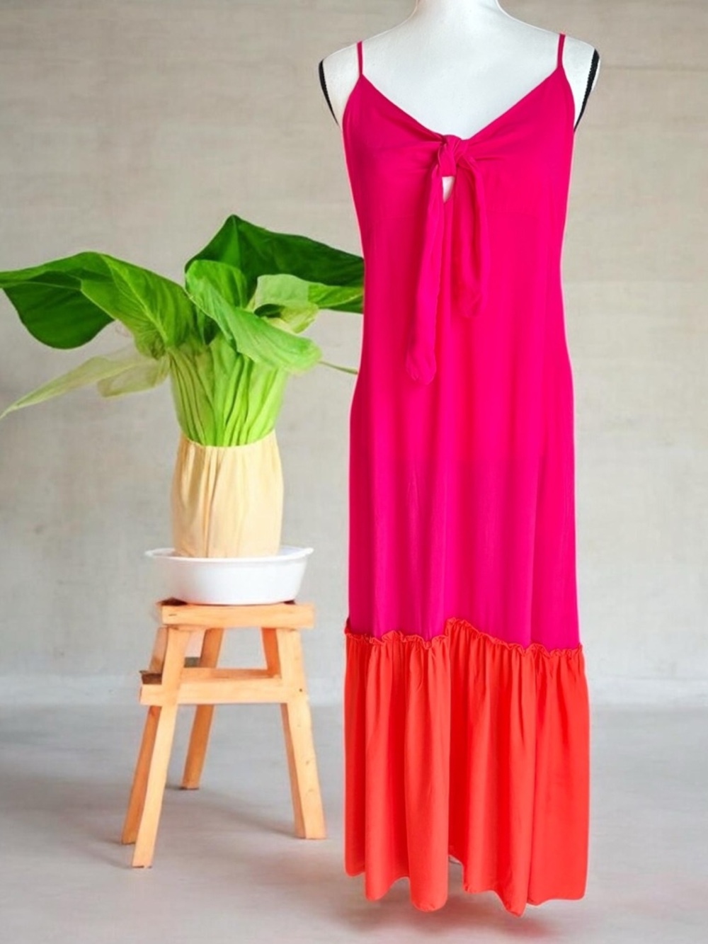 NWT Elan Fuchsia & Coral Colorblock Cover-Up Maxi Dress M